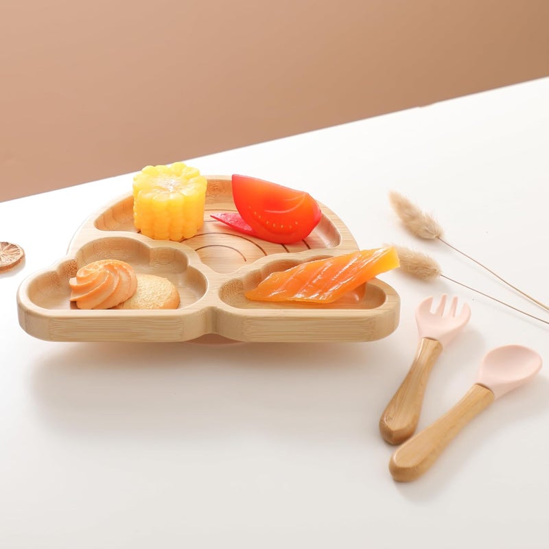 let's make Bamboo Suction Plate for Baby Kid Toddler Plate Spoon Fork Set with Removable Silicone Suction All-Natural Baby Feeding Set for Baby-Led Weaning Fits Feeding High Chair Table - Image 5